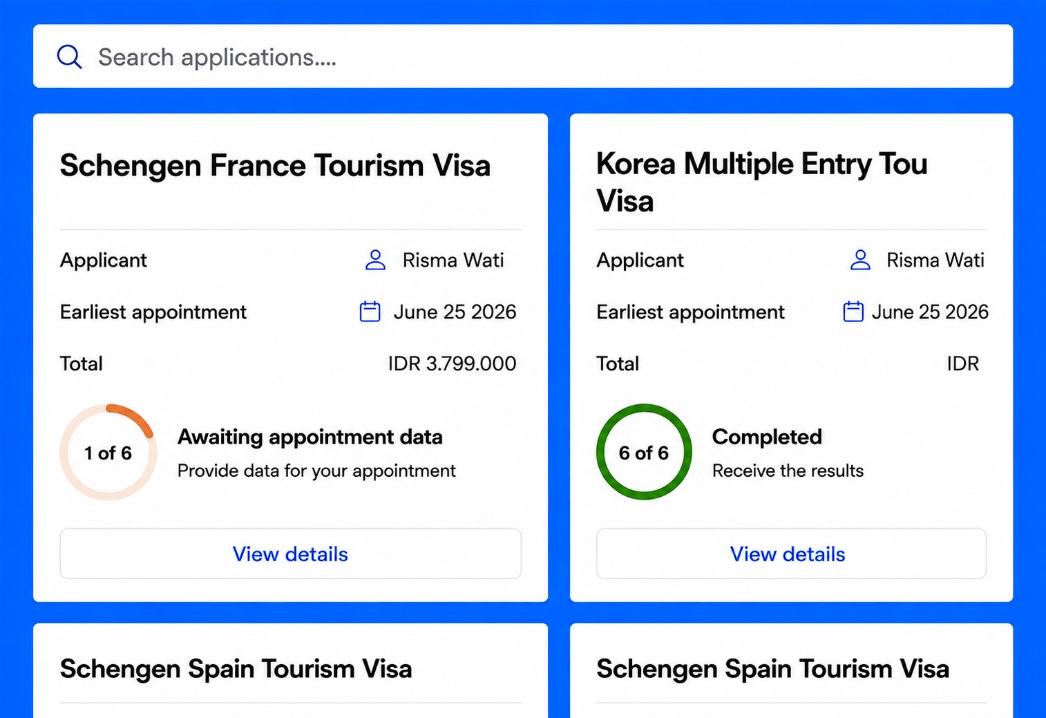 Track your visa applications